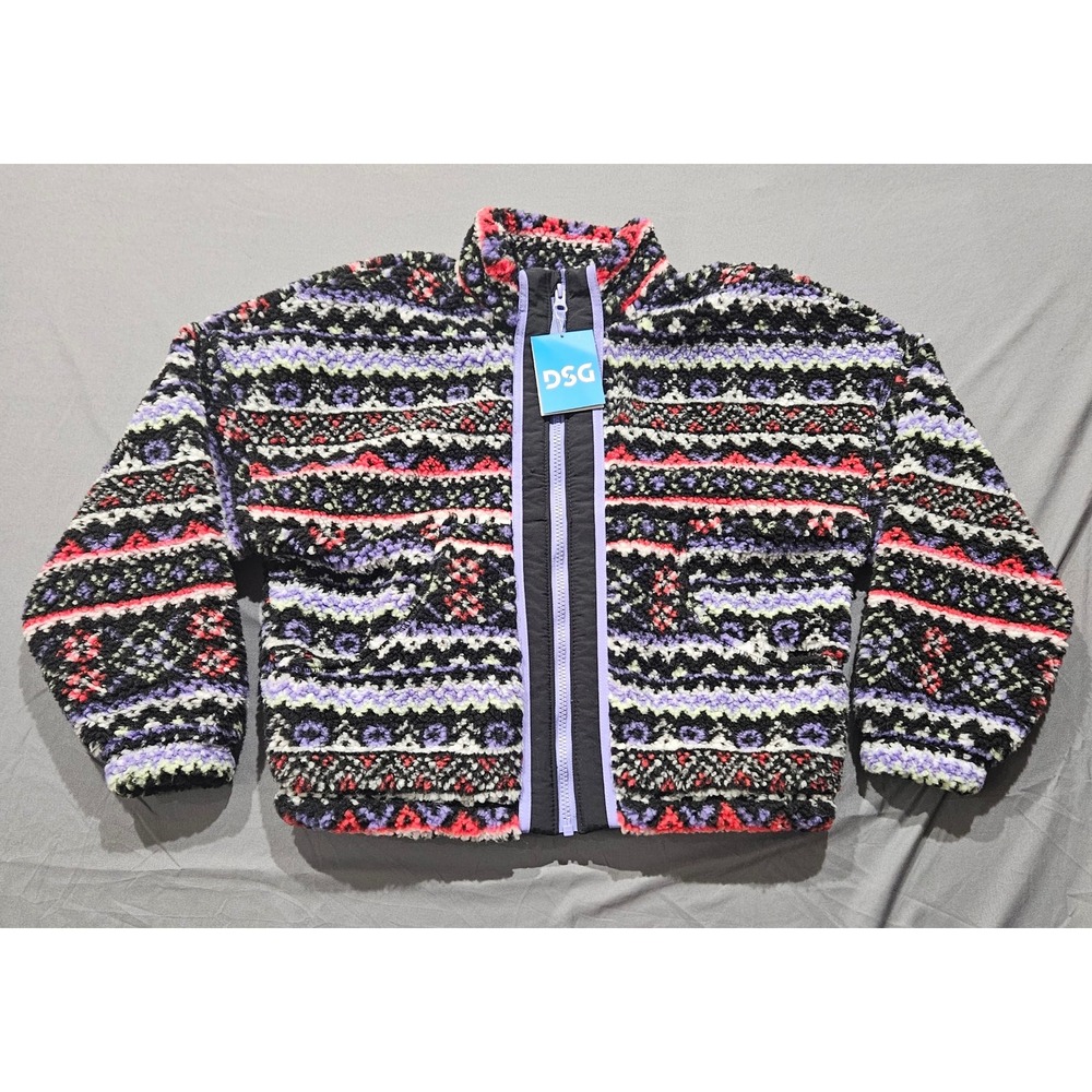 DSG Sherpa Fleece Jacket Girls M 10-12 Multicolor New NWT Fair Isle Zip Up